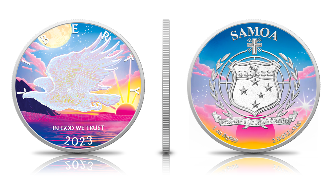 PREORDER: 2023 Icon Mint Vaporwave Mercanti Eagle 1 oz Silver - CoinsTV
