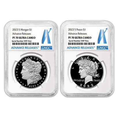 2023 Morgan & Peace Dollar 2 pc NGC PF70 Advanced Release Set