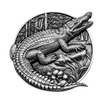 2023 5 oz Burundi Crocodile 3D Shaped Antique Silver