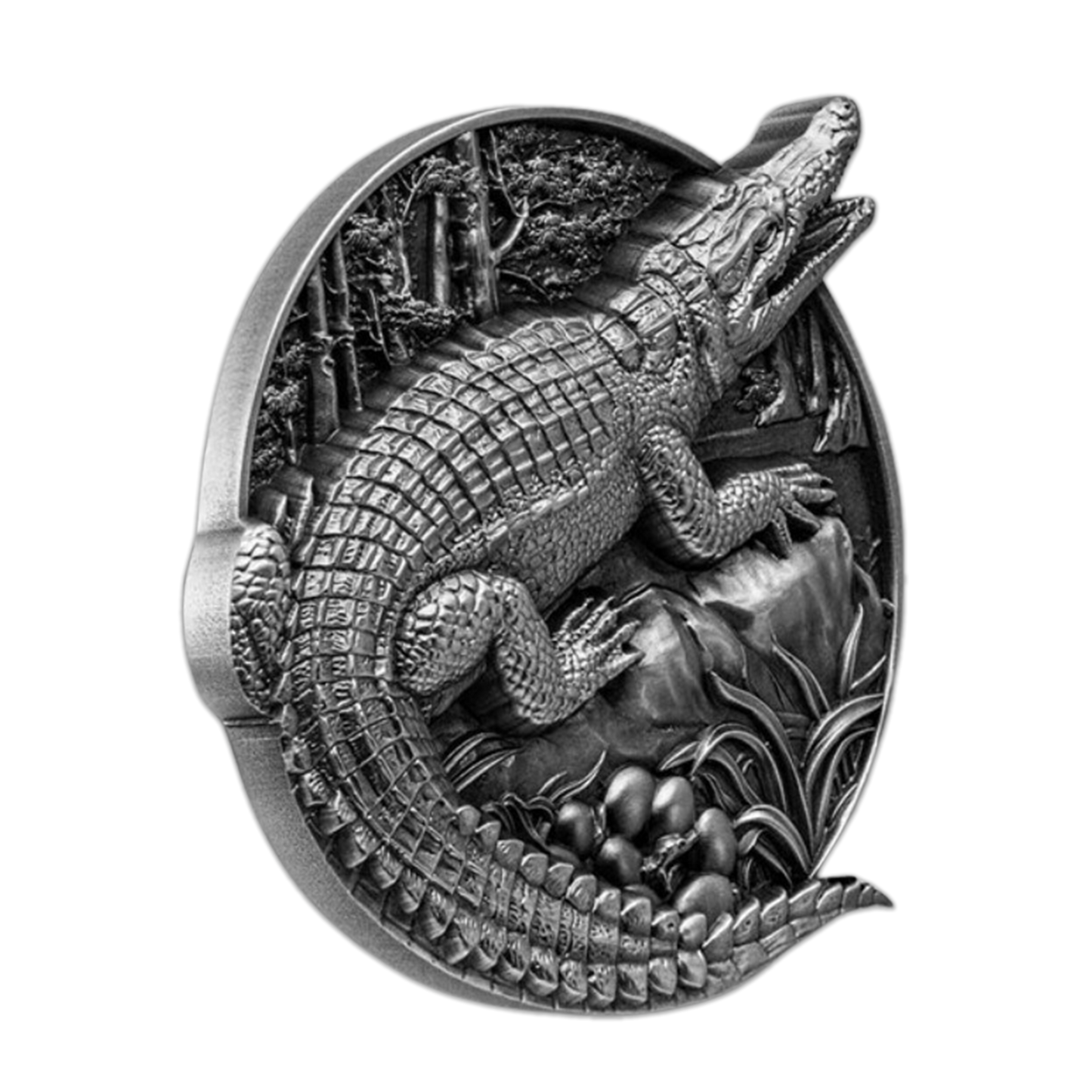 2023 5 oz Burundi Crocodile 3D Shaped Antique Silver