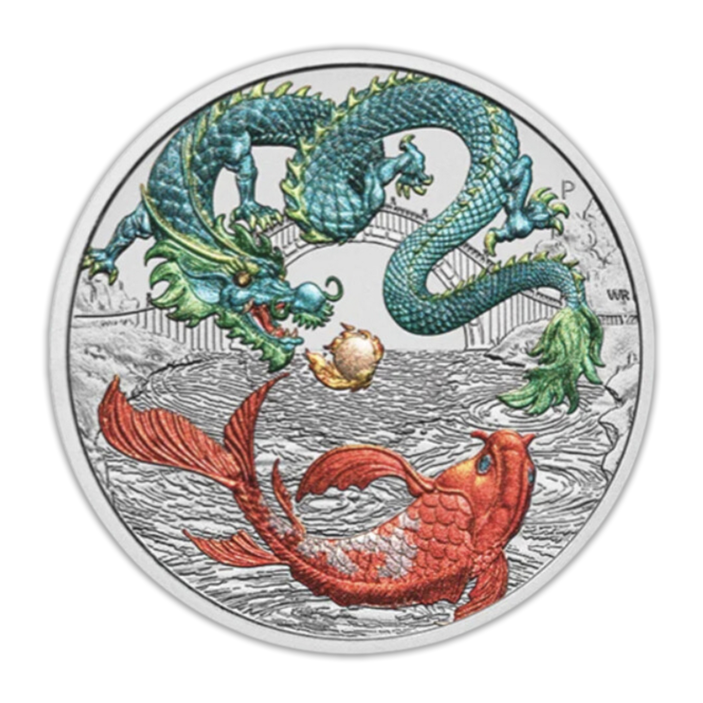 2023 1 oz Australian Chinese Myths and Legends - Green Dragon and Koi - BU
