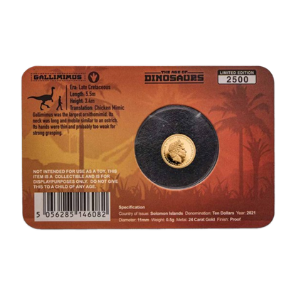 2021 Solomon Islands Age of Dinosaurs Gallimimus 0.5g Gold Proof 1/2 Gram