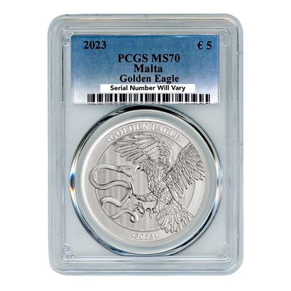 2023 1 oz Malta Golden Eagle Silver 5 Euro - PCGS MS70