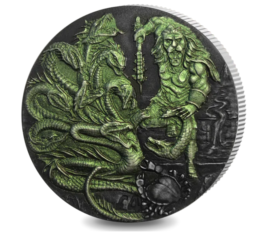 2018 2 oz Mythical Creatures Hydra Proof High Relief Silver