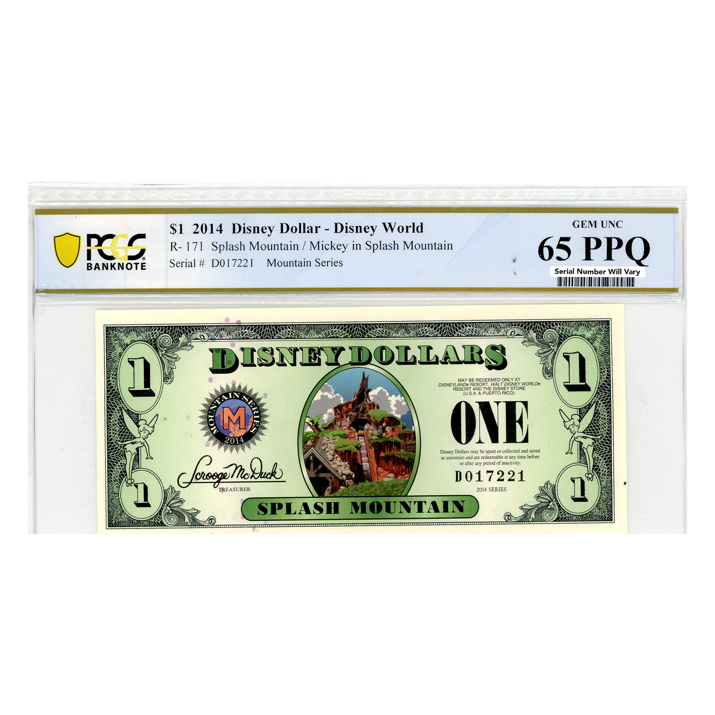 2014 Disney Dollar - Splash Mountain/ Mickey - PCGS 65 PPQ GEM UNC