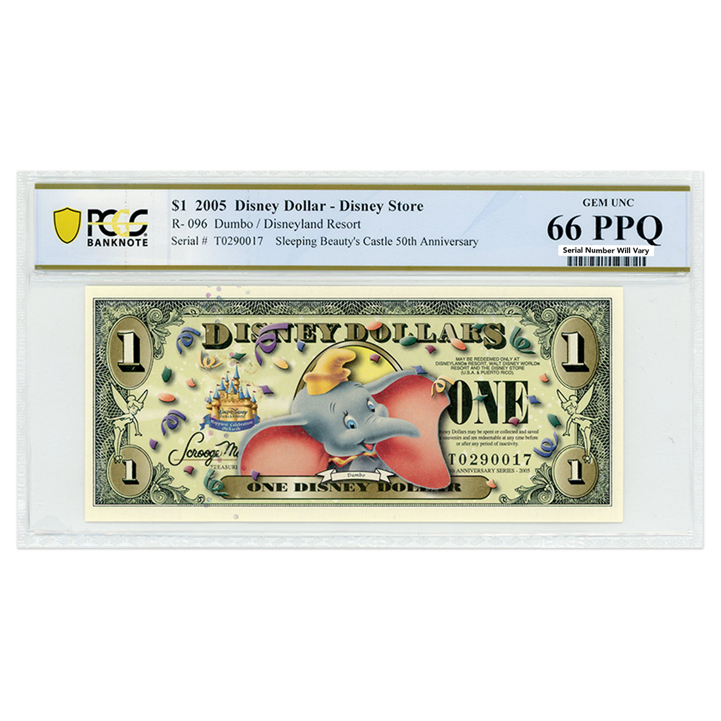 2005 Disney Dollar - Dumbo/ Disneyland Resort - PCGS 66 PPQ GEM UNC