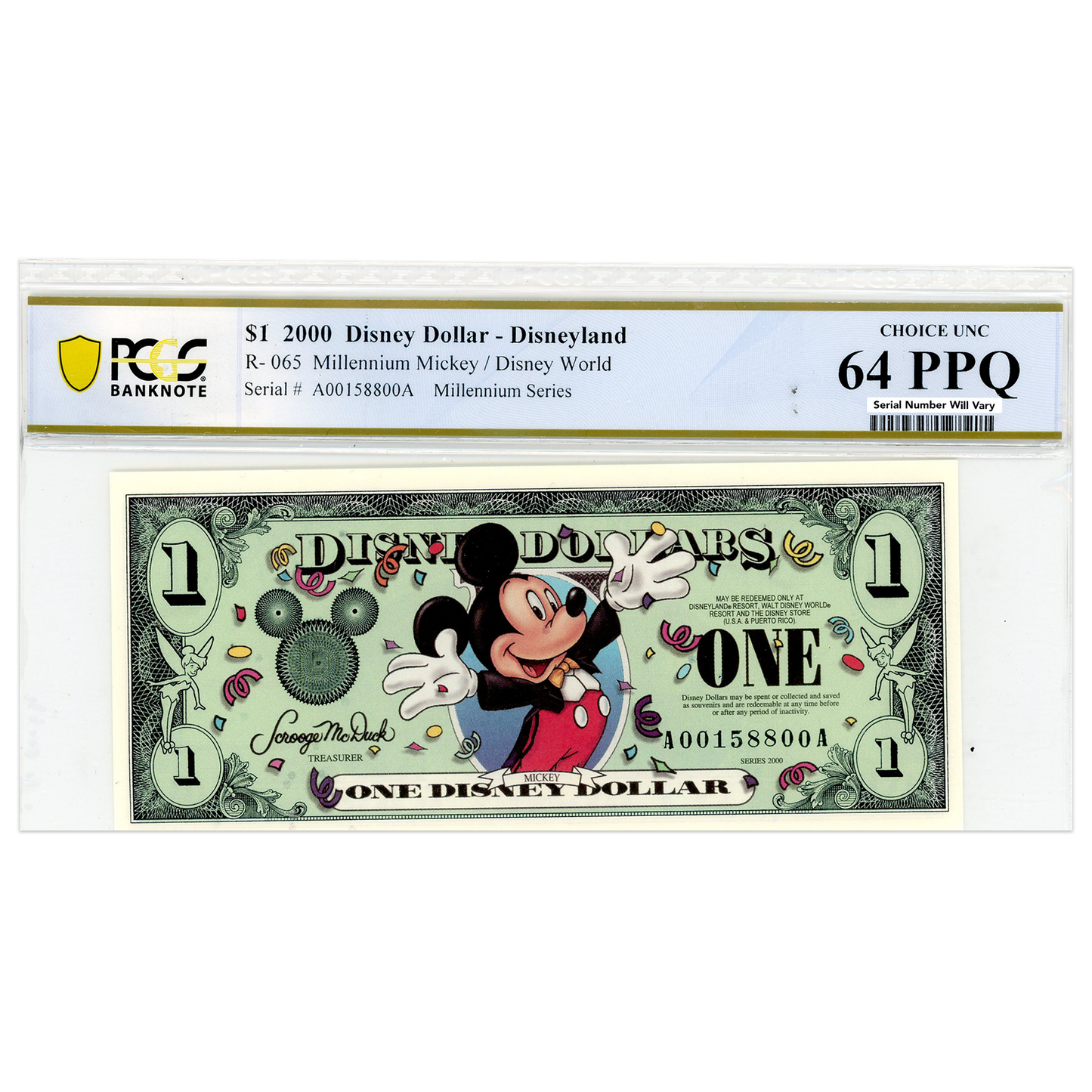 2000 Disney Dollar - Millennium Mickey/ Disney World - PCGS 64 PPQ Choice UNC