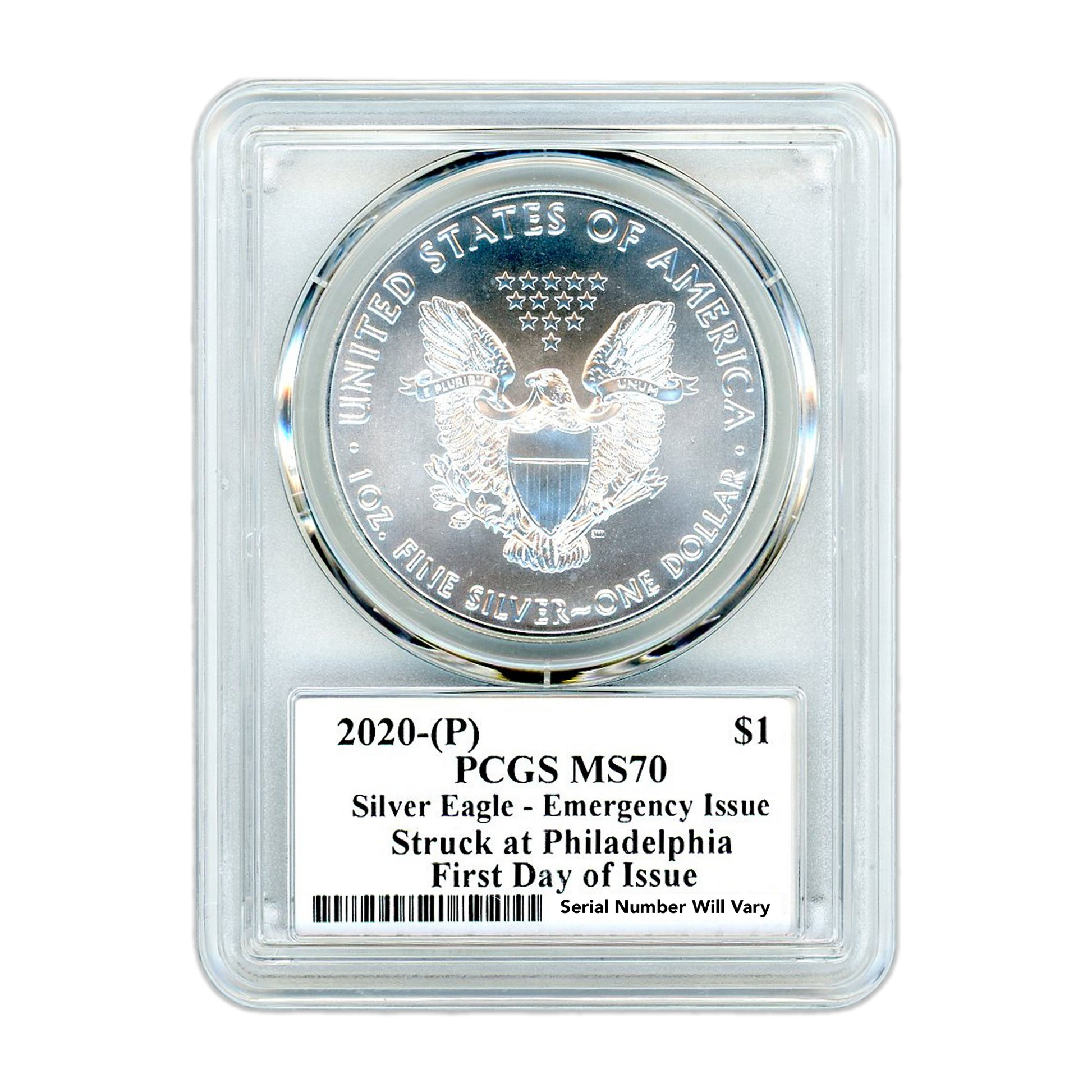 2020 (P) Silver Eagle - Business Strike - Type 1 Emergency Production - PCGS MS70 First Strike - Gary Whitley Signature Label - CoinsTV