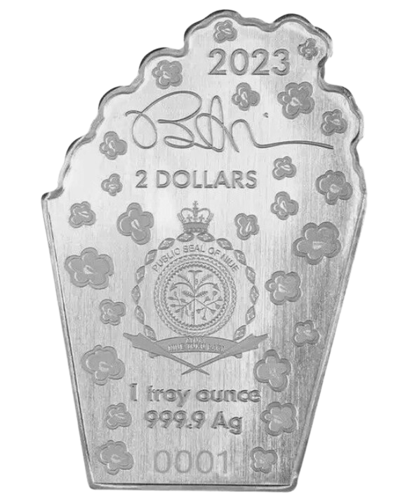 2023 1 oz Popcorn Icon Colorized Silver - Burton Morris