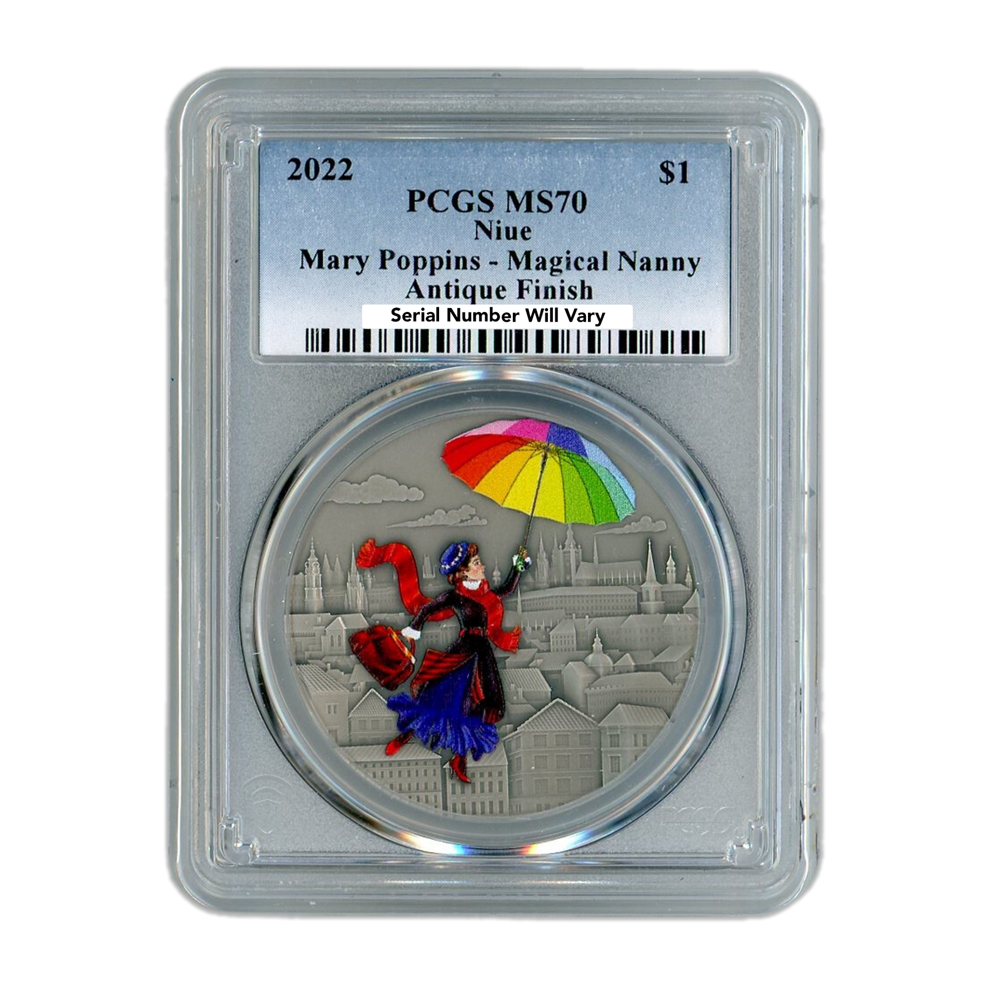 2022 1 oz Mary Poppins - The Magical Nanny - PCGS MS70 Antique Finish - CoinsTV