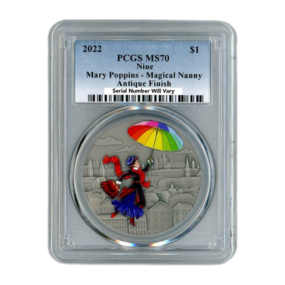 2022 1 oz Mary Poppins - The Magical Nanny - PCGS MS70 Antique Finish - CoinsTV