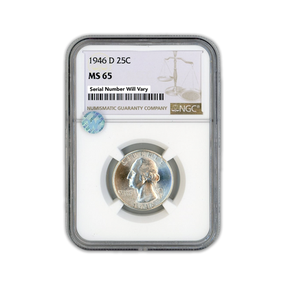 1946 D Washington Silver Quarter - NGC MS65 Sight White
