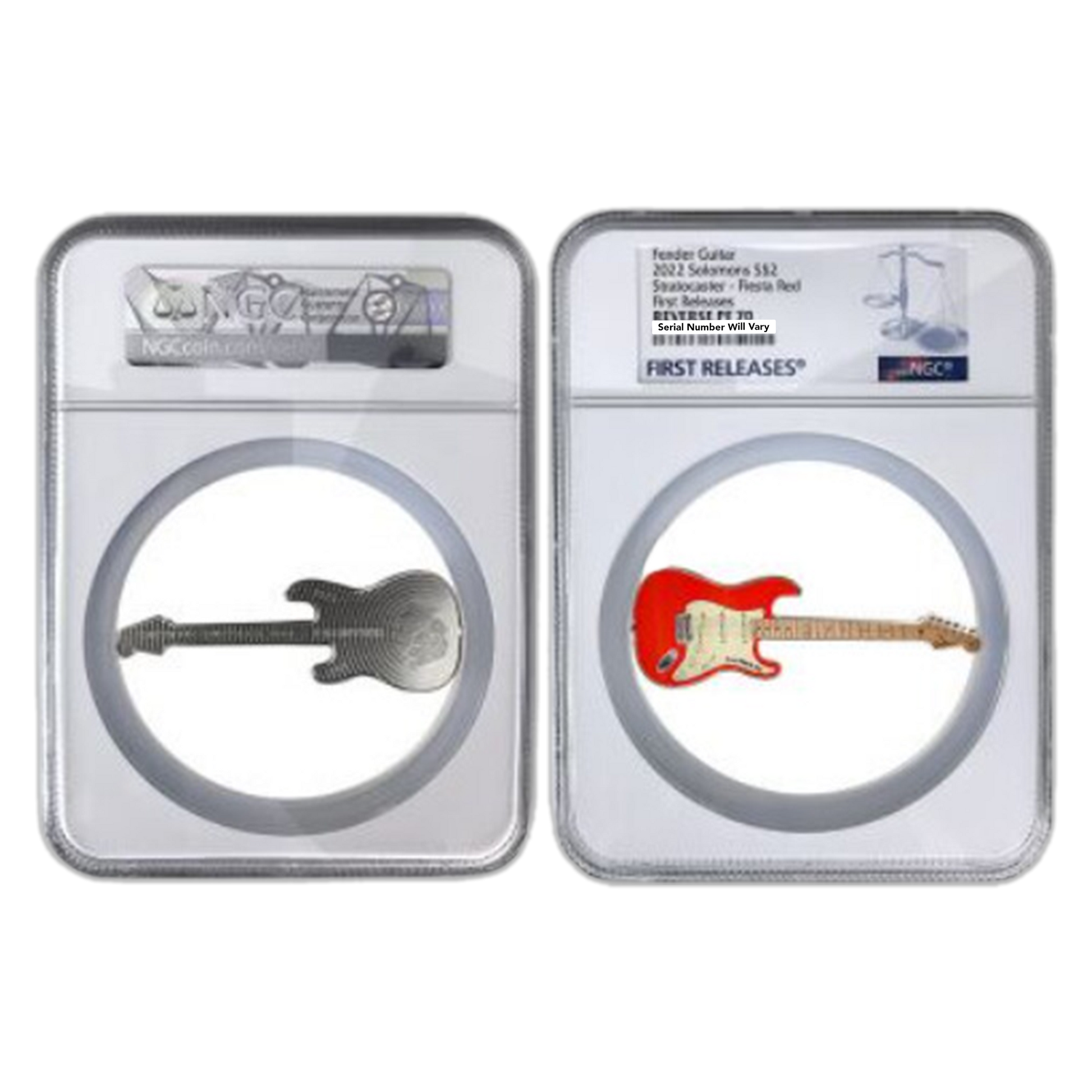 2022 1 oz Fender Stratocaster Guitar Silver - Fiesta Red - NGC Reverse PF70 First Releases - CoinsTV