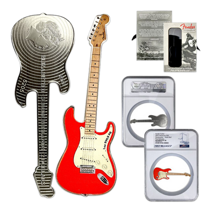 2022 1 oz Fender Stratocaster Guitar Silver - Fiesta Red - NGC Reverse PF70 First Releases - CoinsTV