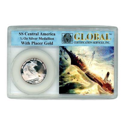 SS Central America 1/4 oz Silver Medallion with Placer Gold