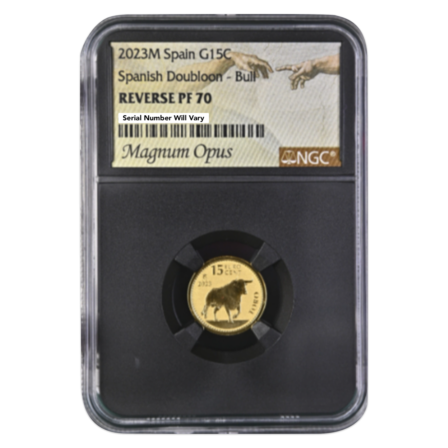 2023M Spanish Doubloon Bull - NGC PF70 Reverse Magnum Opus Label - CoinsTV