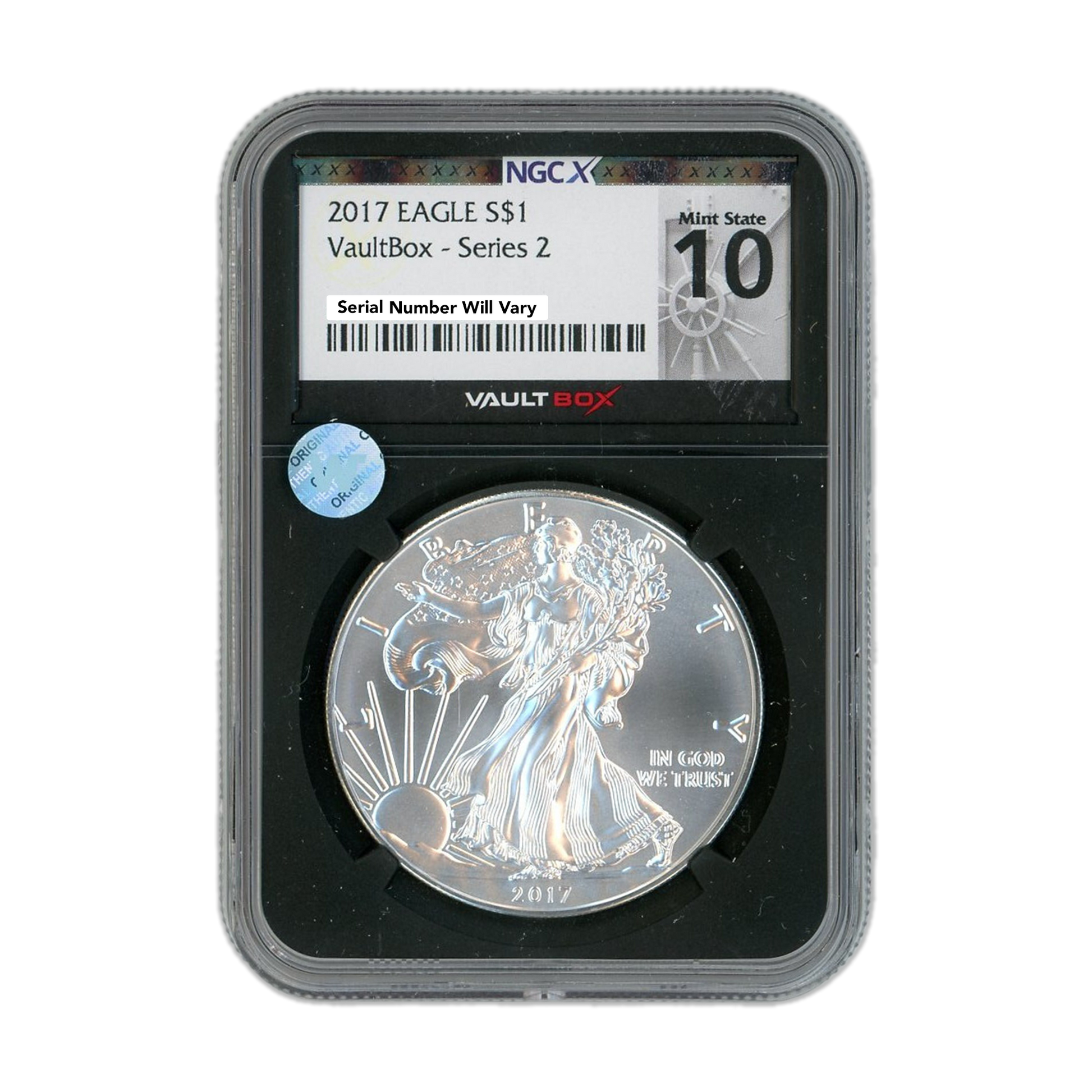 2017 Silver Eagle - VaultBox Series 2 - NGCX Mint State 10 Sight White - CoinsTV