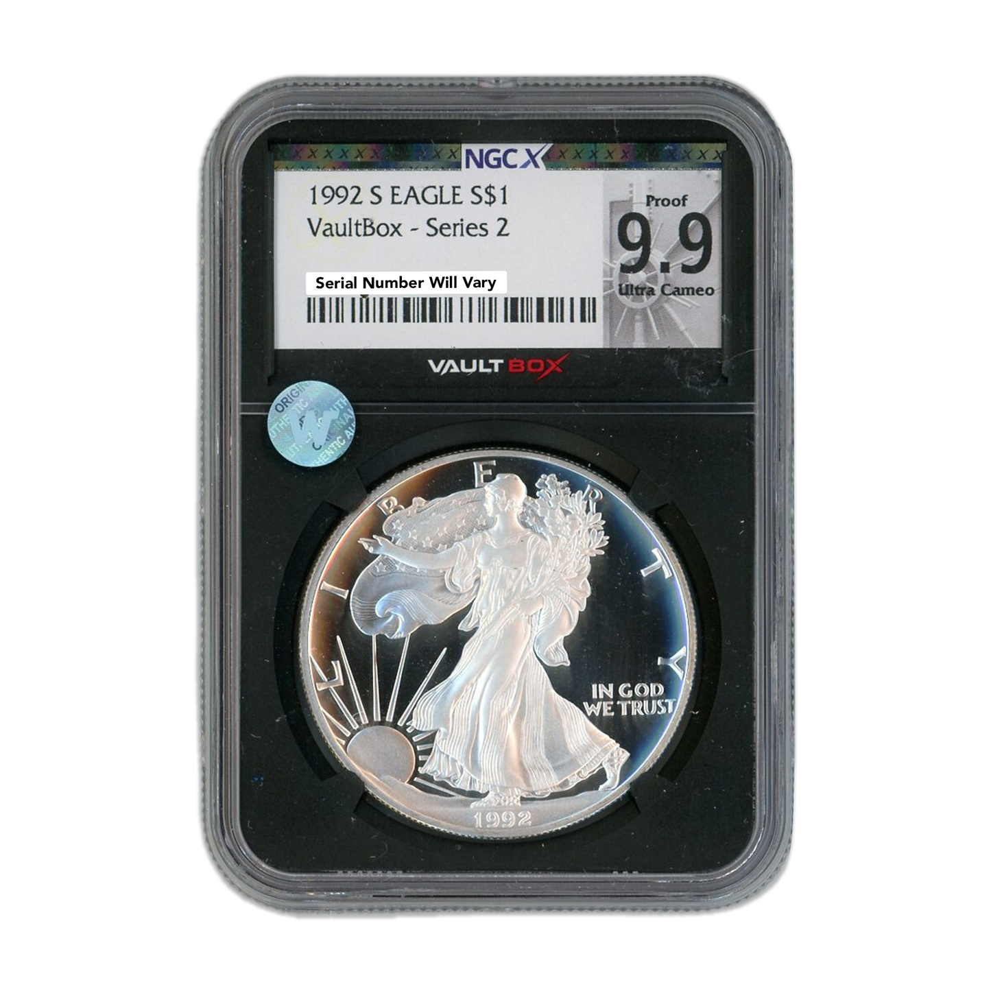 1992 S Silver Eagle - VaultBox Series 2 - NGCX PF 9.9 Ultra Cameo Sight White - CoinsTV