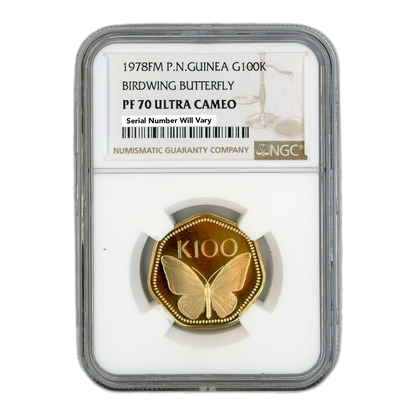 1978FM Papua New Guinea - 100 Kina Gold Birdwing Butterfly - NGC PF70 Ultra Cameo