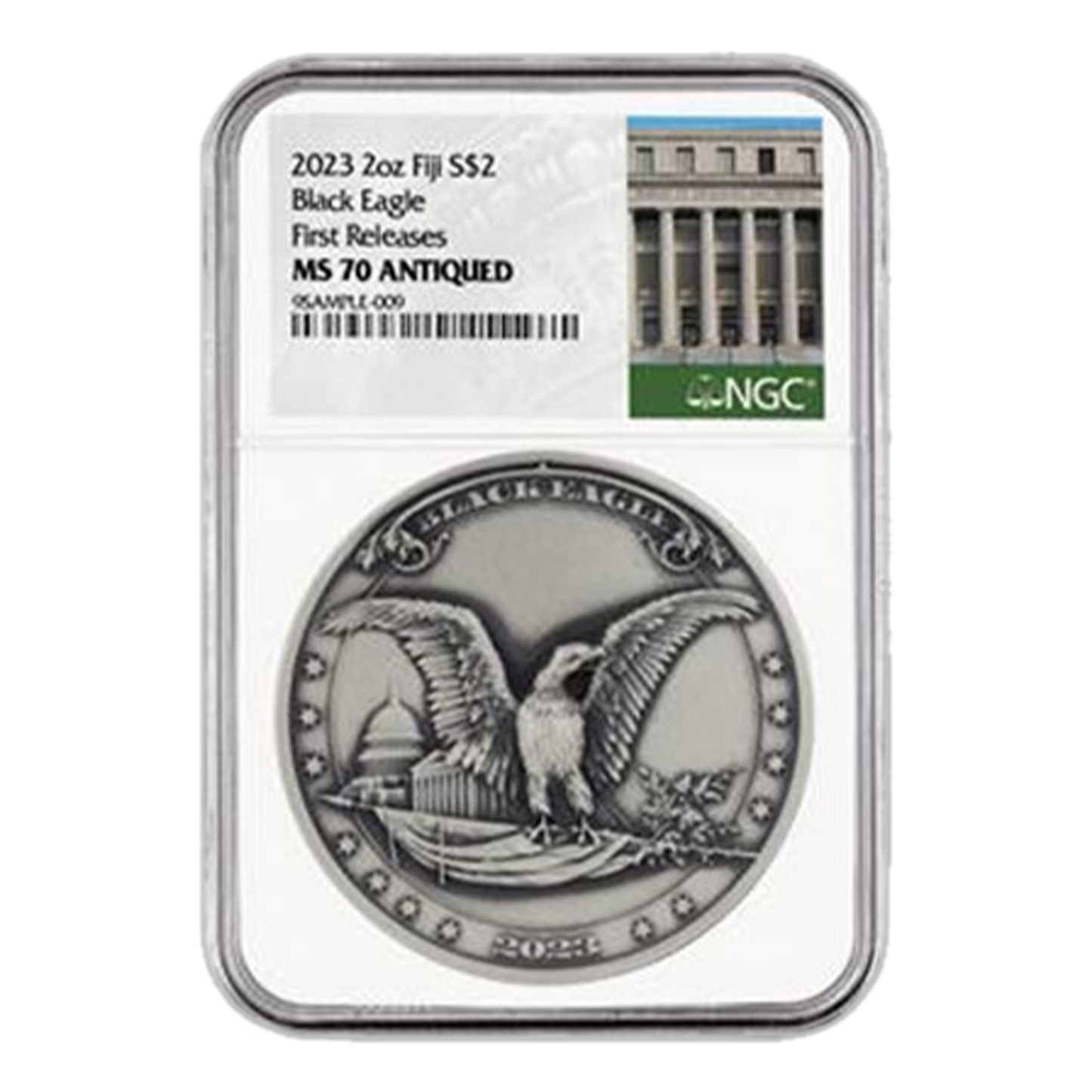 2023 $2 2-oz Silver Black Eagle Ultra-High Relief BU Antiqued - NGC MS70 First Releases