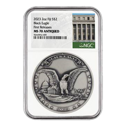 2023 $2 2-oz Silver Black Eagle Ultra-High Relief BU Antiqued - NGC MS70 First Releases
