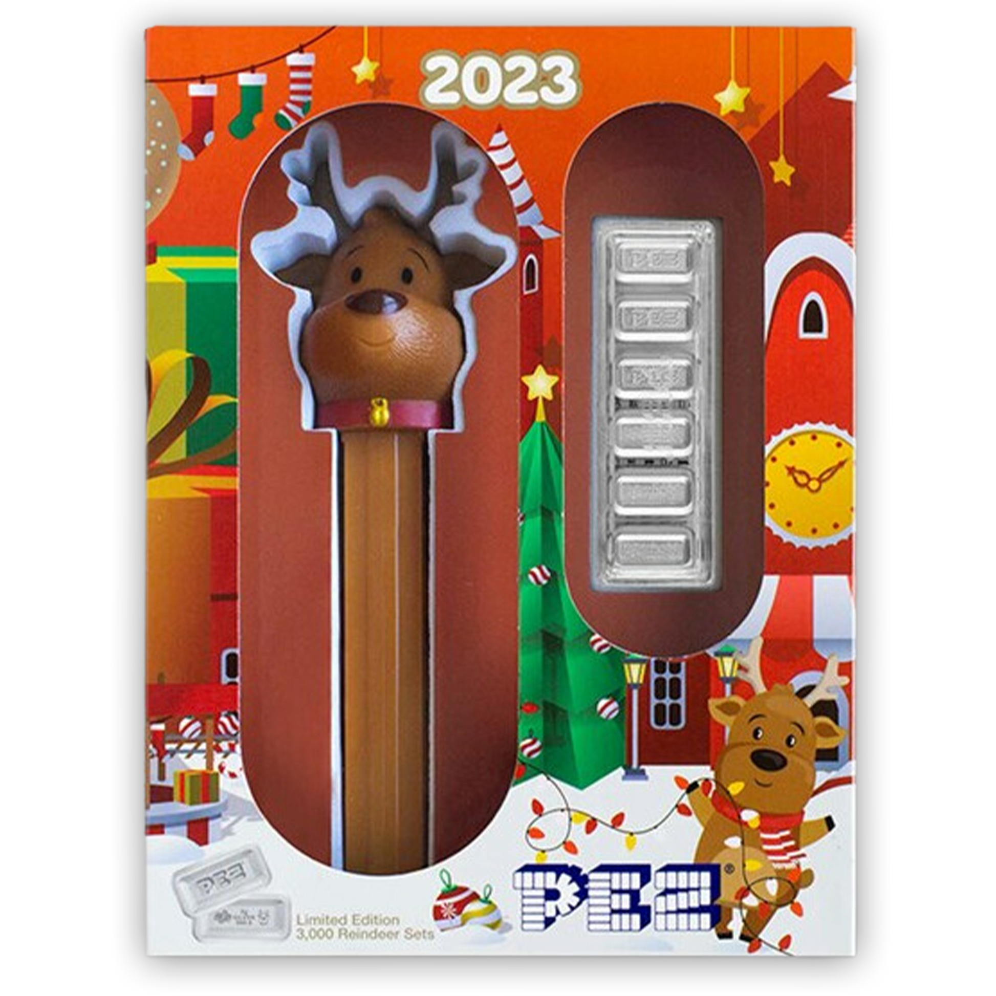 2023 6x5 gr Reindeer PEZ Dispenser & Silver Wafers - CoinsTV
