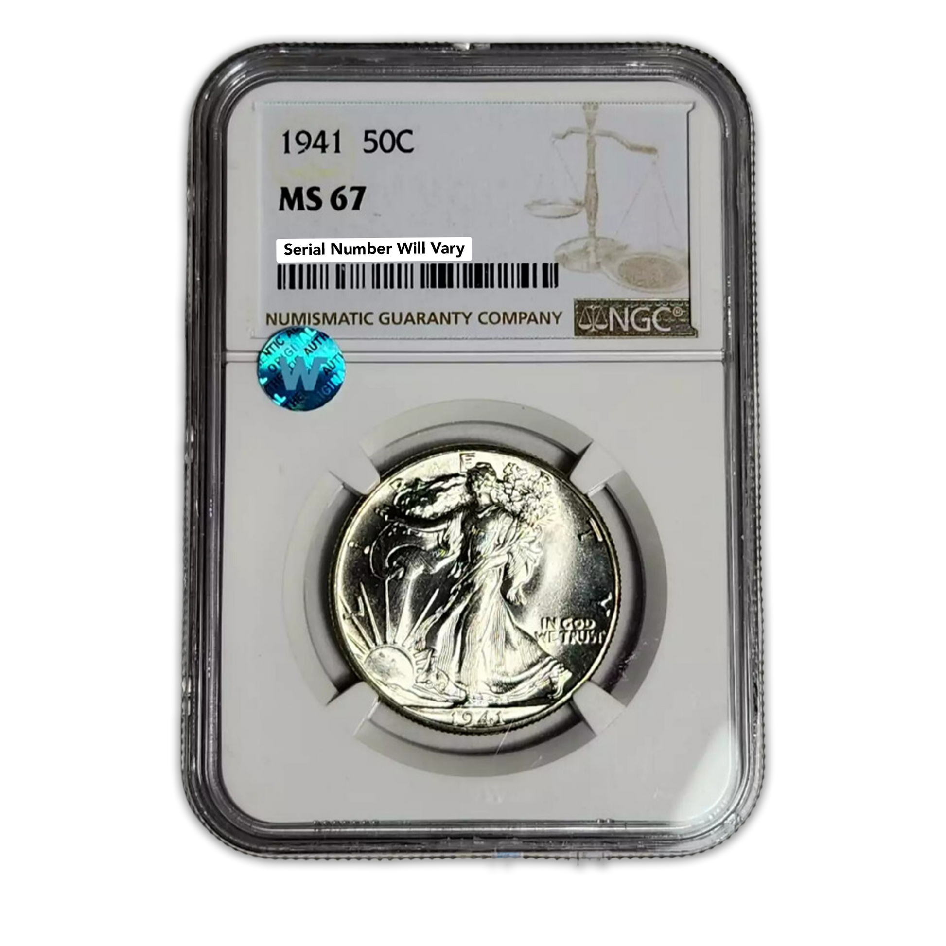 1941 Walking Liberty Half Dollar Philadelphia - NGC MS67 Sight White - CoinsTV