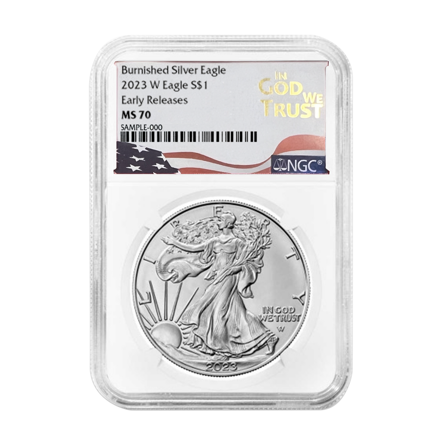 2023 W Silver Eagle Burnished - NGC MS70 Early Release In God We Trust Label