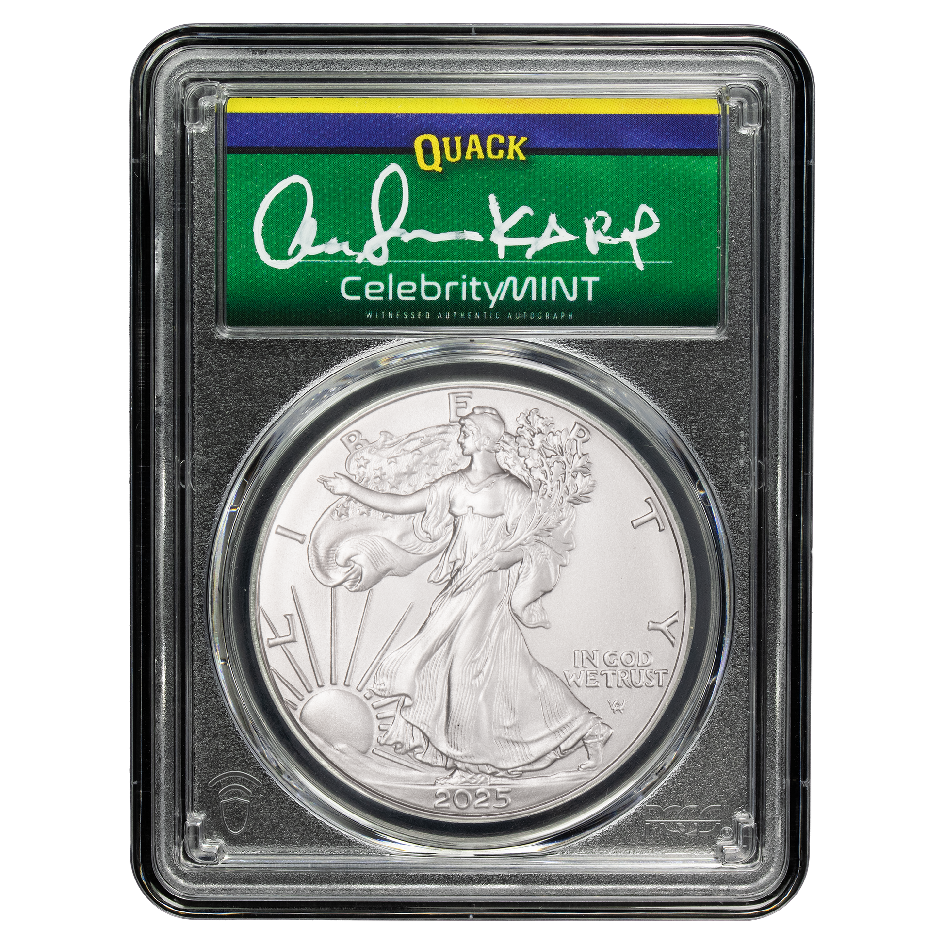 2025 Silver Eagle - Mighty Ducks Cast Signature - PCGS Gem BU - CoinsTV