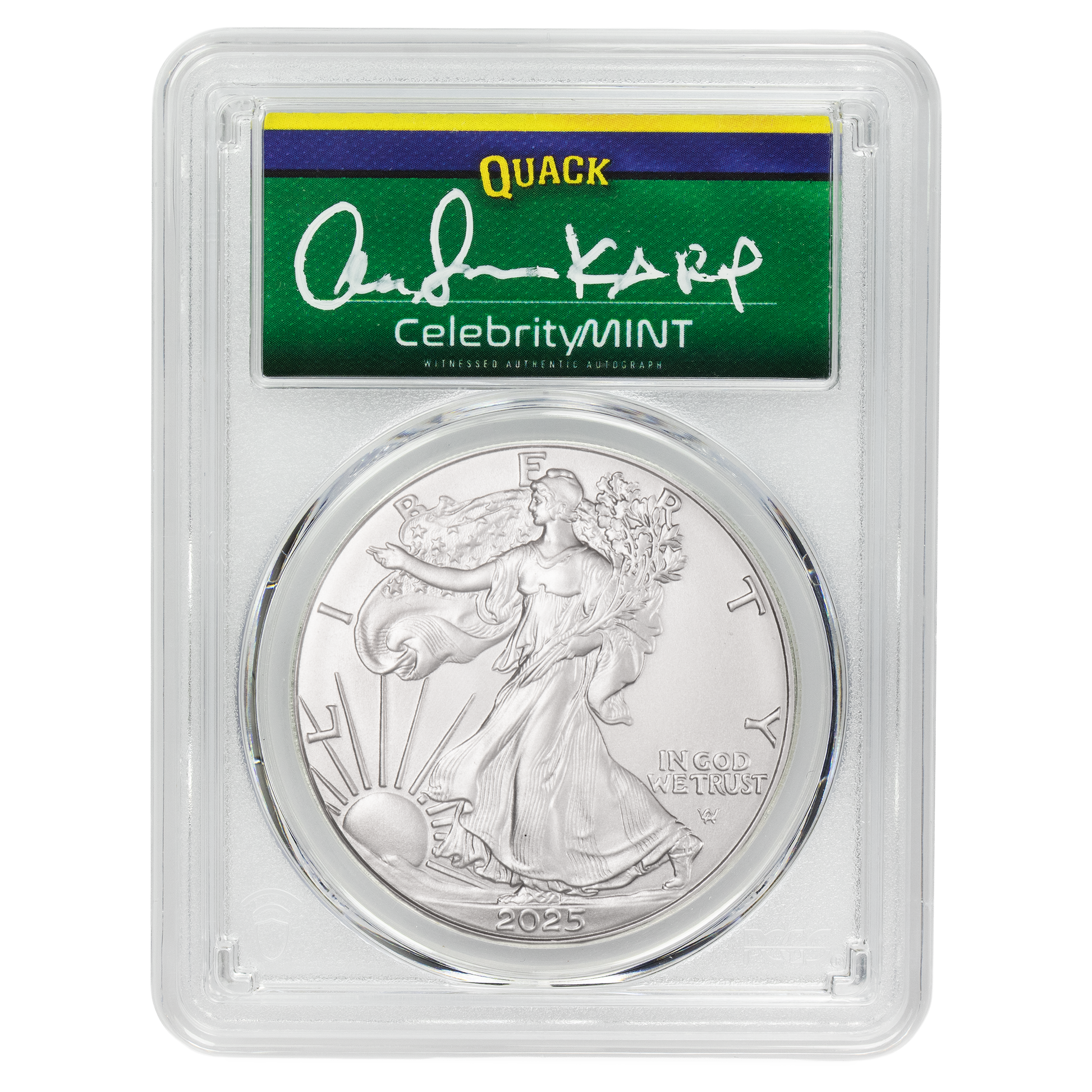 2025 Silver Eagle - Mighty Ducks Cast Signature - PCGS Gem BU - CoinsTV