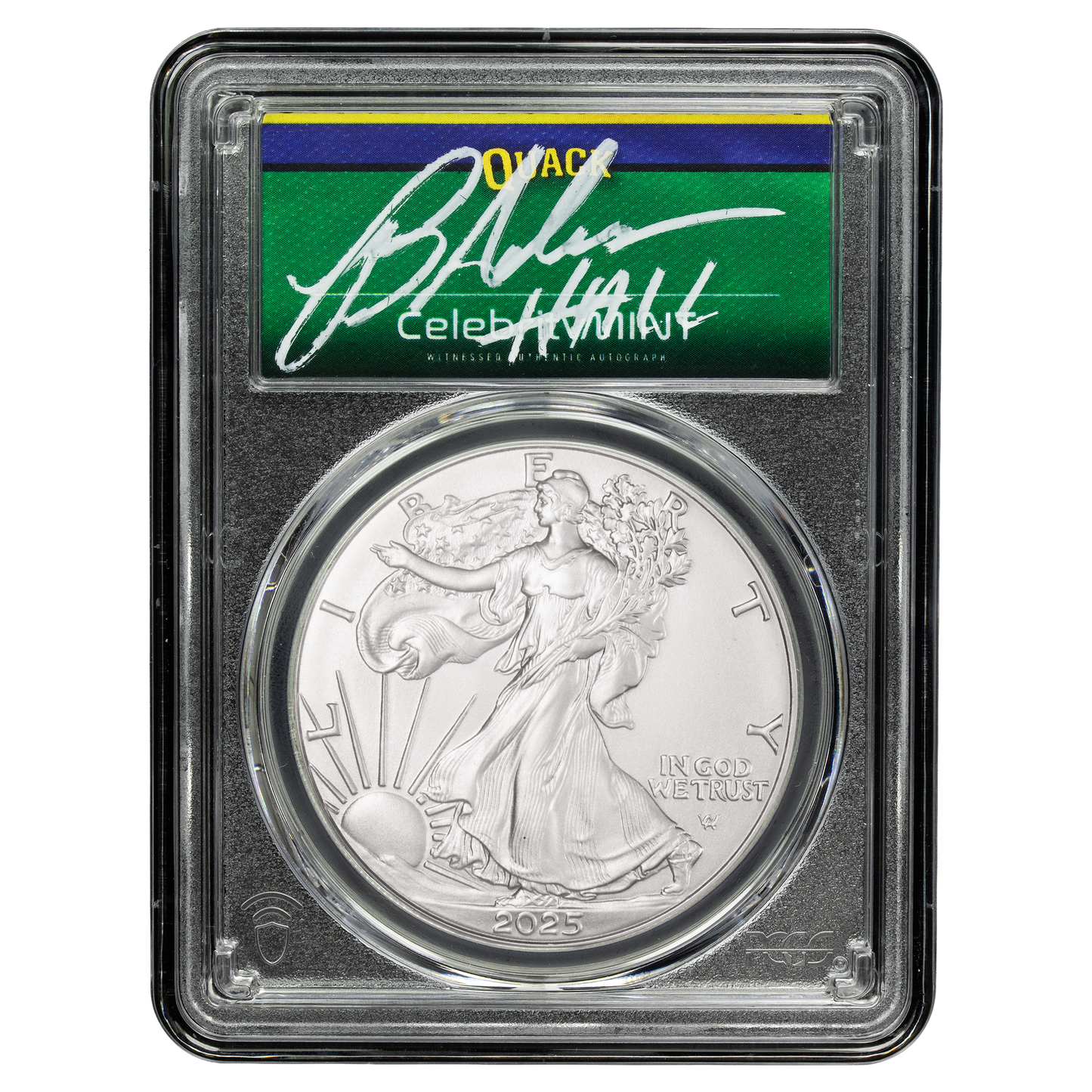 2025 Silver Eagle - Mighty Ducks Cast Signature - PCGS Gem BU - CoinsTV