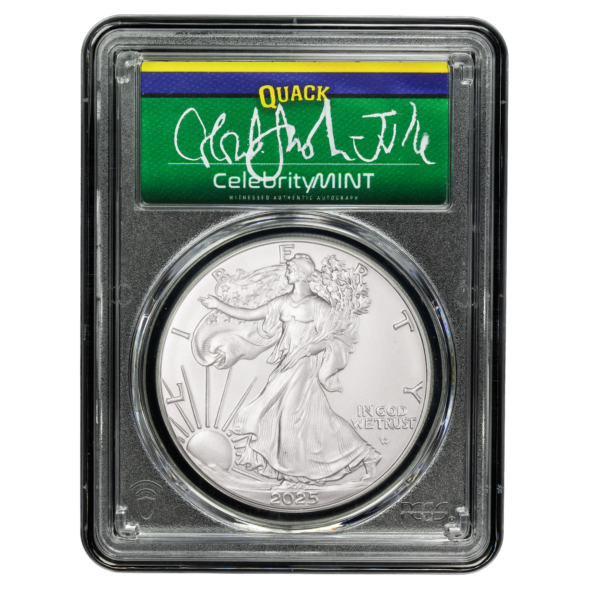 2025 Silver Eagle - Mighty Ducks Cast Signature - PCGS Gem BU - CoinsTV