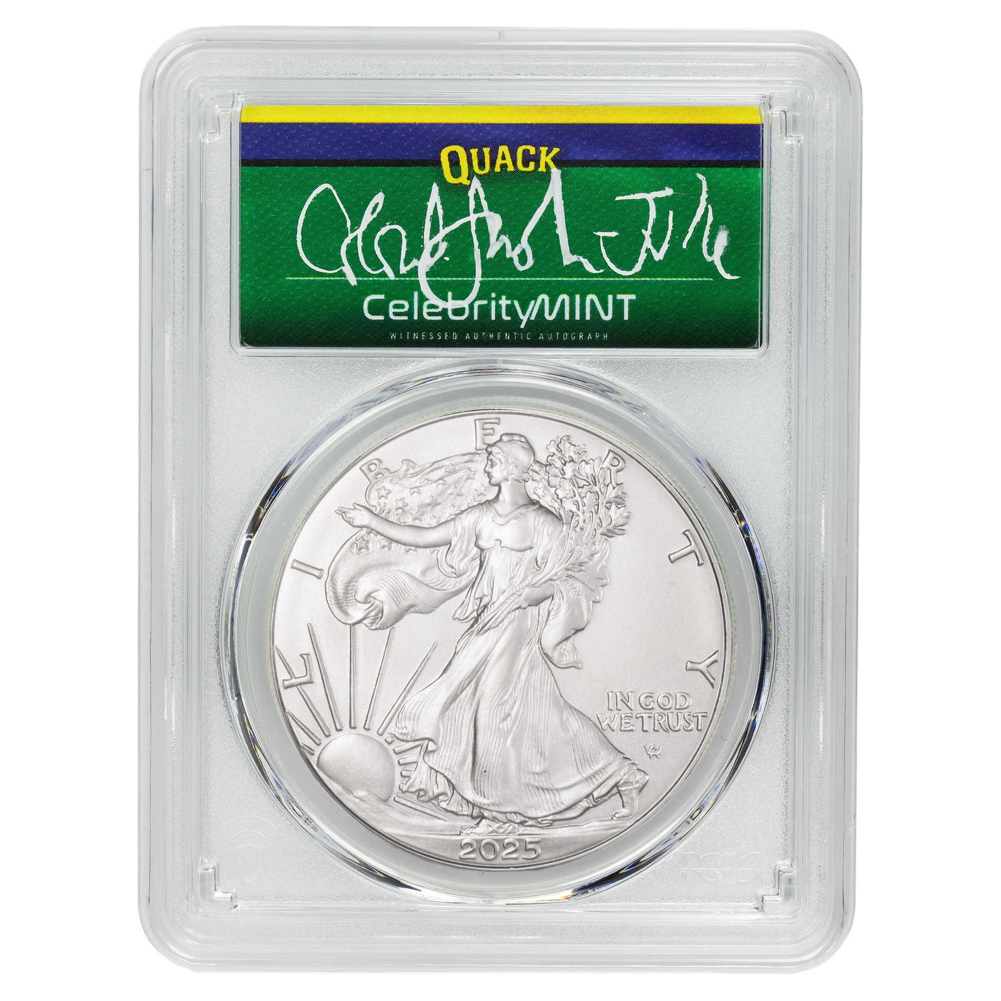 2025 Silver Eagle - Mighty Ducks Cast Signature - PCGS Gem BU - CoinsTV