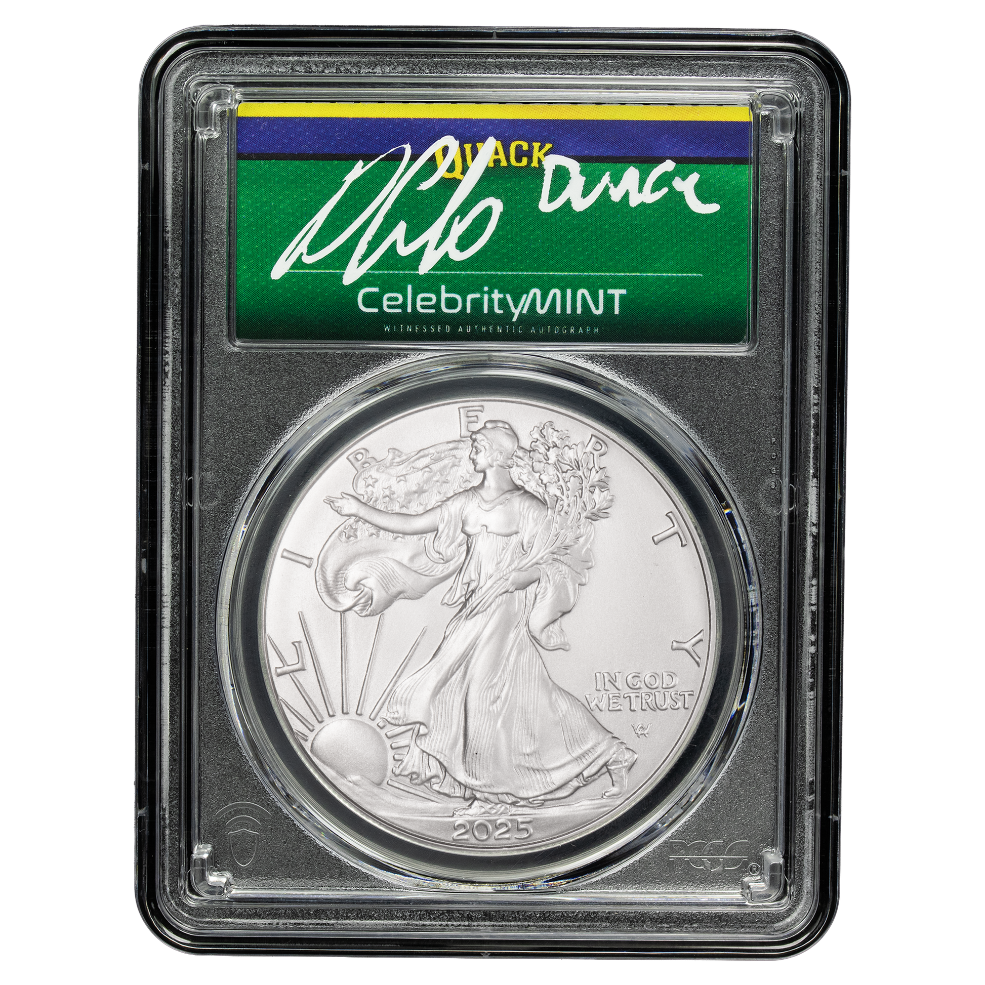 2025 Silver Eagle - Mighty Ducks Cast Signature - PCGS Gem BU - CoinsTV