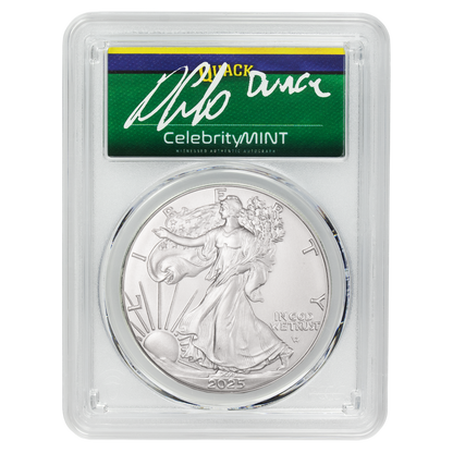 2025 Silver Eagle - Mighty Ducks Cast Signature - PCGS Gem BU - CoinsTV
