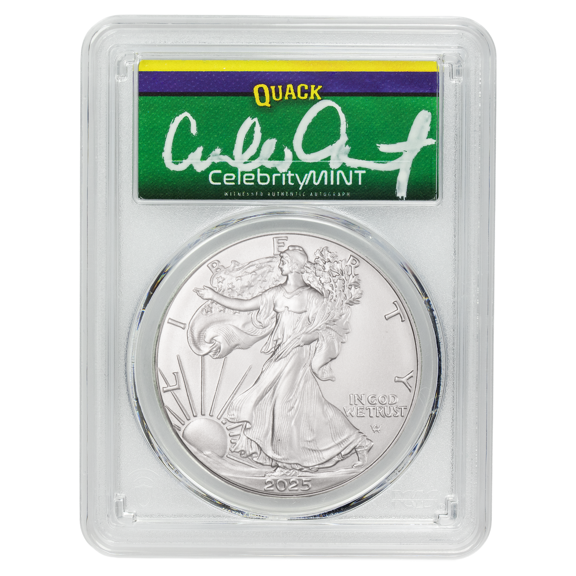 2025 Silver Eagle - Mighty Ducks Cast Signature - PCGS Gem BU - CoinsTV