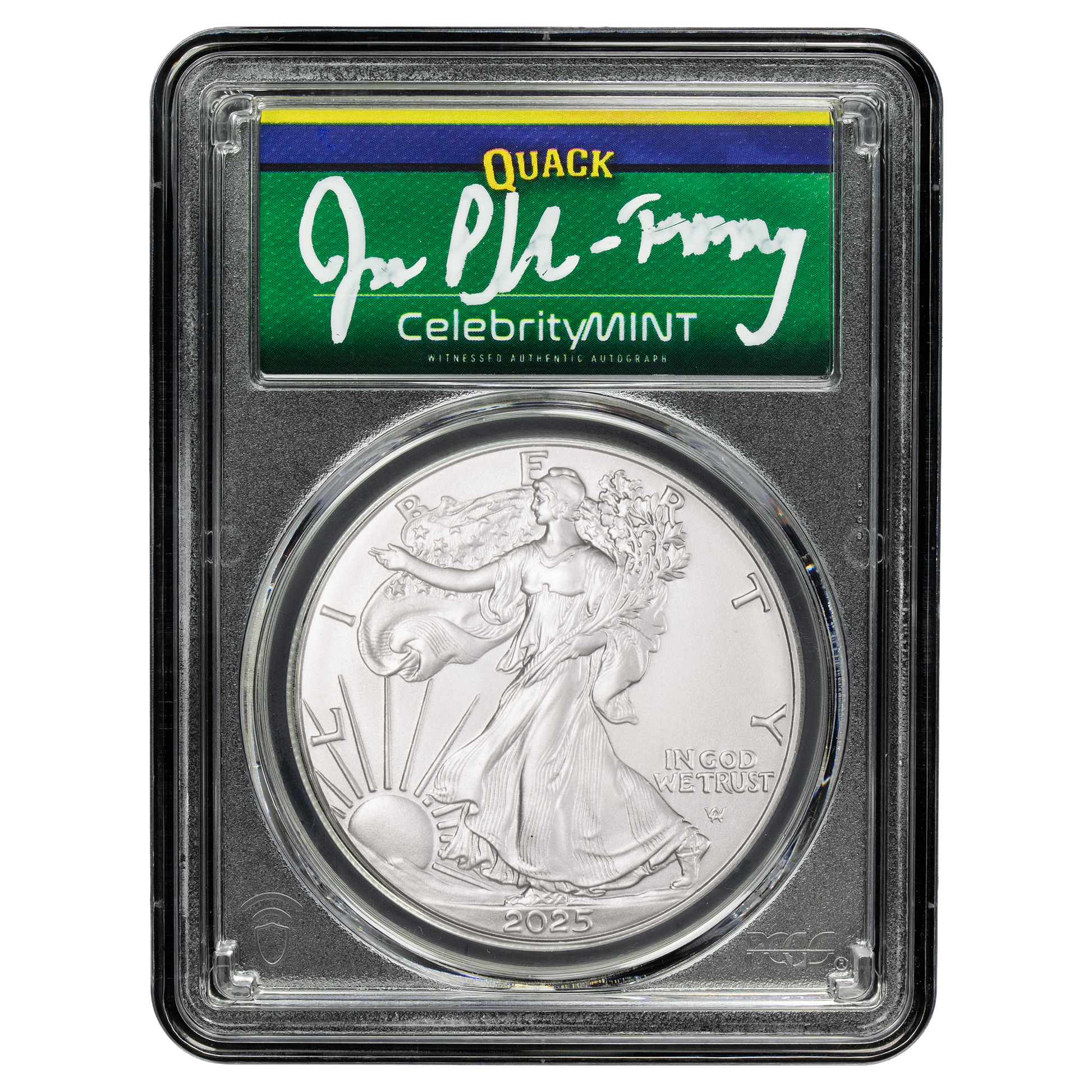 2025 Silver Eagle - Mighty Ducks Cast Signature - PCGS Gem BU - CoinsTV