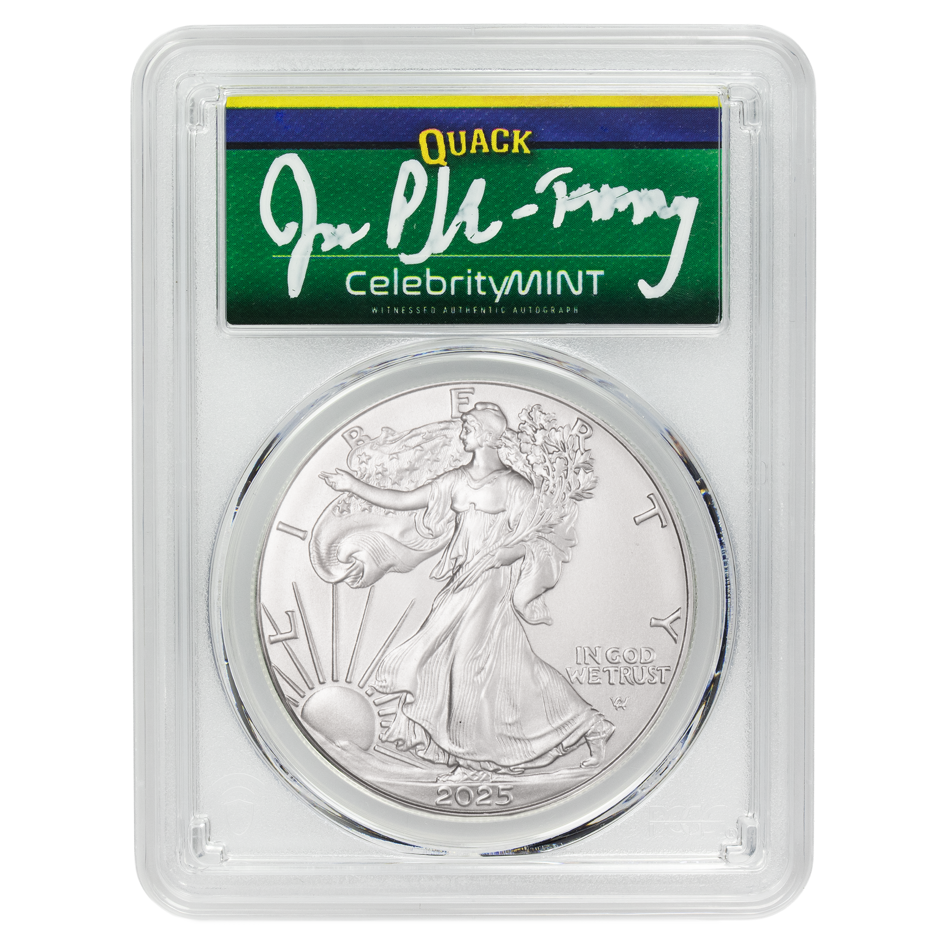 2025 Silver Eagle - Mighty Ducks Cast Signature - PCGS Gem BU - CoinsTV