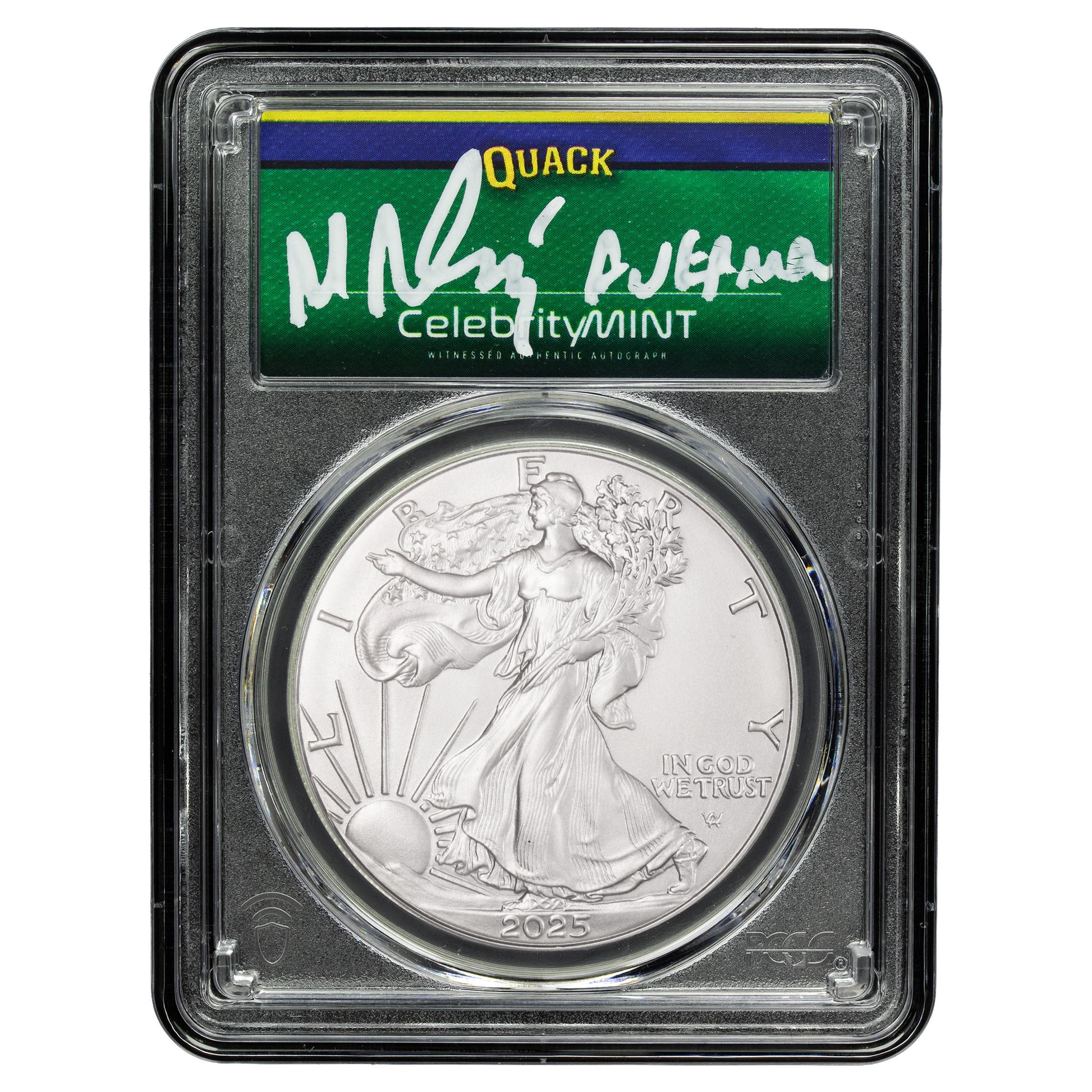 2025 Silver Eagle - Mighty Ducks Cast Signature - PCGS Gem BU - CoinsTV