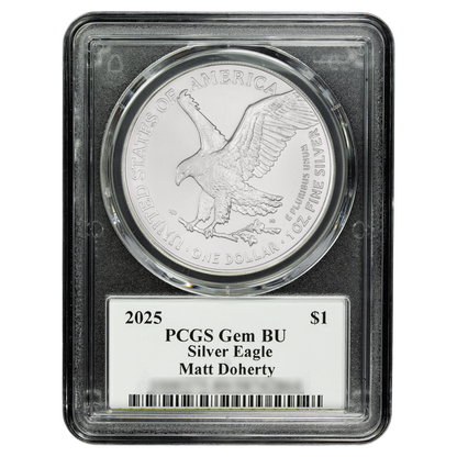 2025 Silver Eagle - Mighty Ducks Cast Signature - PCGS Gem BU - CoinsTV