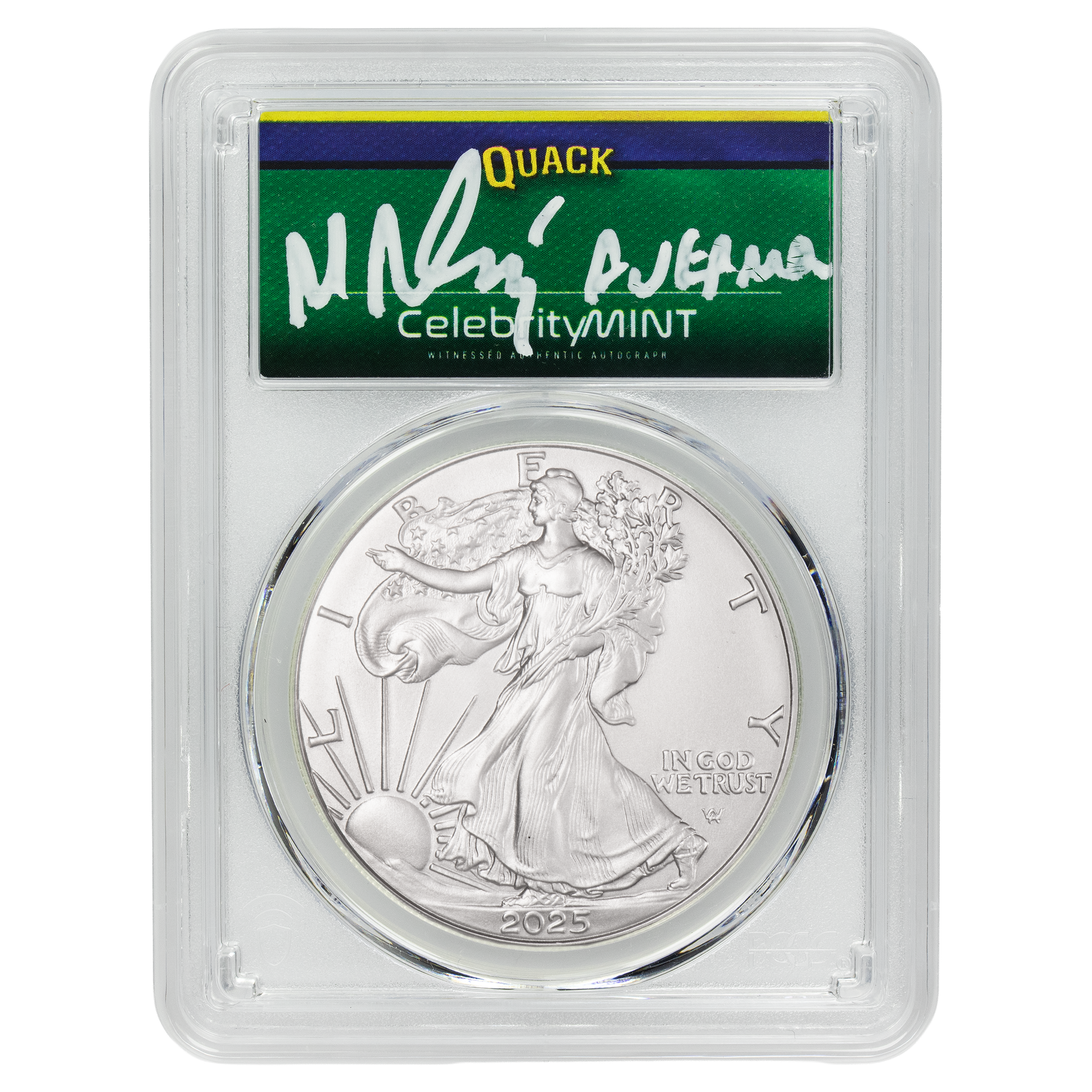 2025 Silver Eagle - Mighty Ducks Cast Signature - PCGS Gem BU - CoinsTV
