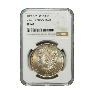 1880 Morgan Silver Dollar Philadelphia 8/7 VAM 11 Check Mark HOT 50 - NGC MS64