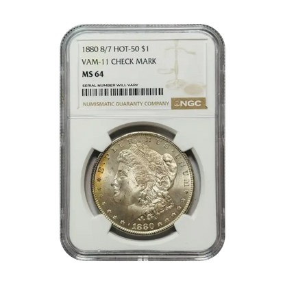 1880 Morgan Silver Dollar Philadelphia 8/7 VAM 11 Check Mark HOT 50 - NGC MS64