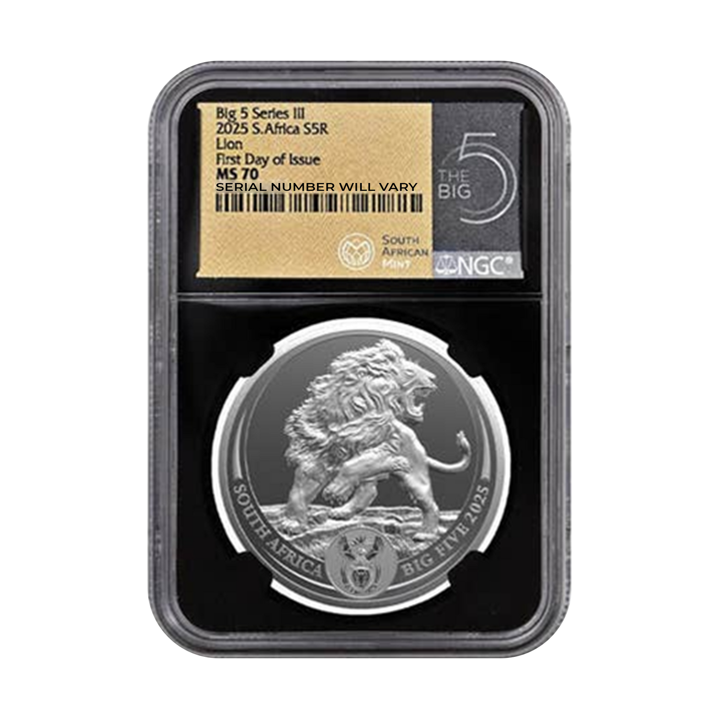 2025 South Africa Big 5 Series III Lion 1 oz Silver - NGC MS70 FDOI