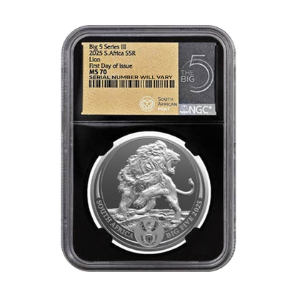 2025 South Africa Big 5 Series III Lion 1 oz Silver - NGC MS70 FDOI