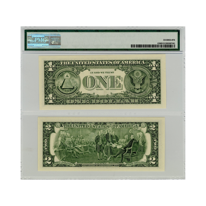 2003 $1 & $2 Federal Reserve Note Chicago & Minneapolis - PMG Gem Uncirculated Matching Digit Set