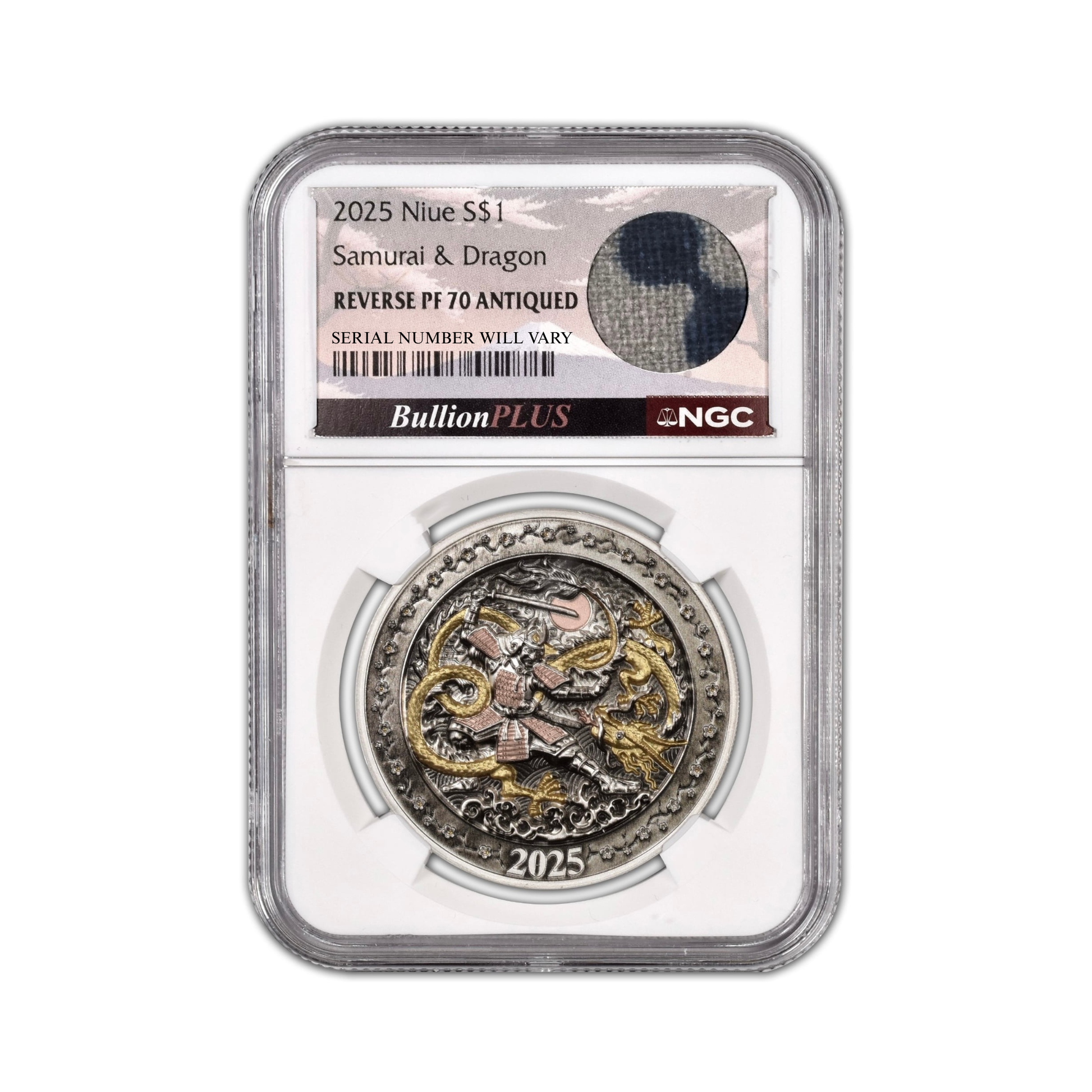 2025 Niue Samurai & Dragon HR 1 oz Silver Coin - NGC PR 70 Relic Label - CoinsTV
