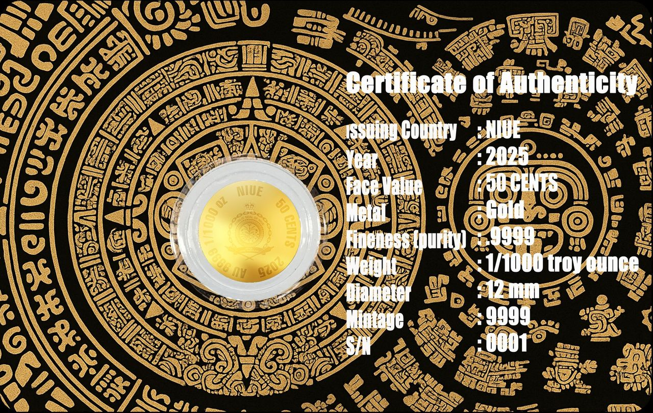 2025 Niue Aztec Calendar 1/1000 oz Gold Coin in Card - CoinsTV