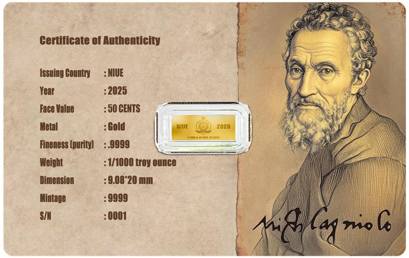 2025 Niue Creation of Adam 1/1000 oz Gold Coin in Card