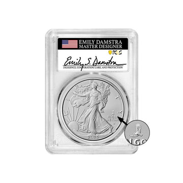 2025(P) Silver Eagle - Eagle Privy - PCGS MS70 FDOI Emily Damstra Signed